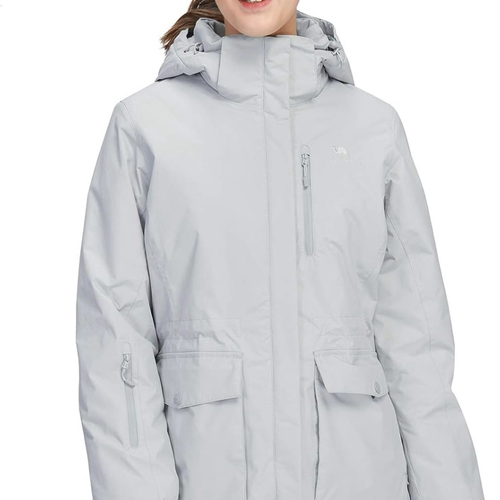 Camel Crown Women's Light Gray Hooded Ski Jacket Warm Winter Insulated  Coat